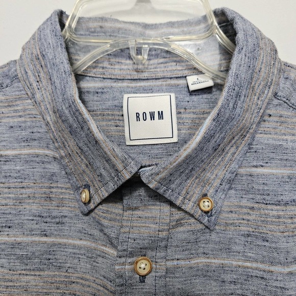 ROWN Men's Lg Long Sleeve Button Down Collar Cotton Blend Shirt Blue Heathered - Picture 2 of 10